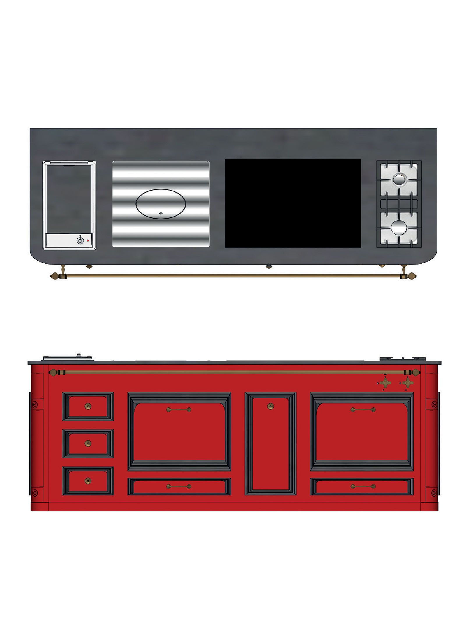 Vue dessus et avant d'un fourneau 1920