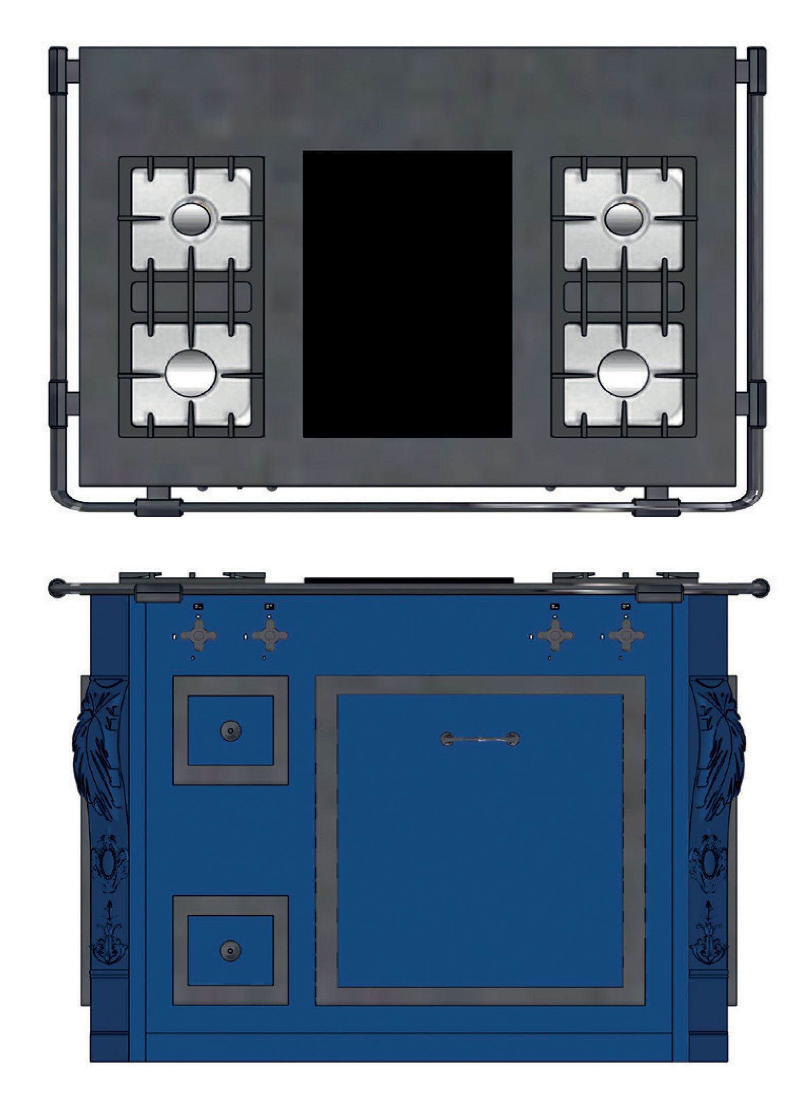 Vue dessus et avant d'un fourneau 1880