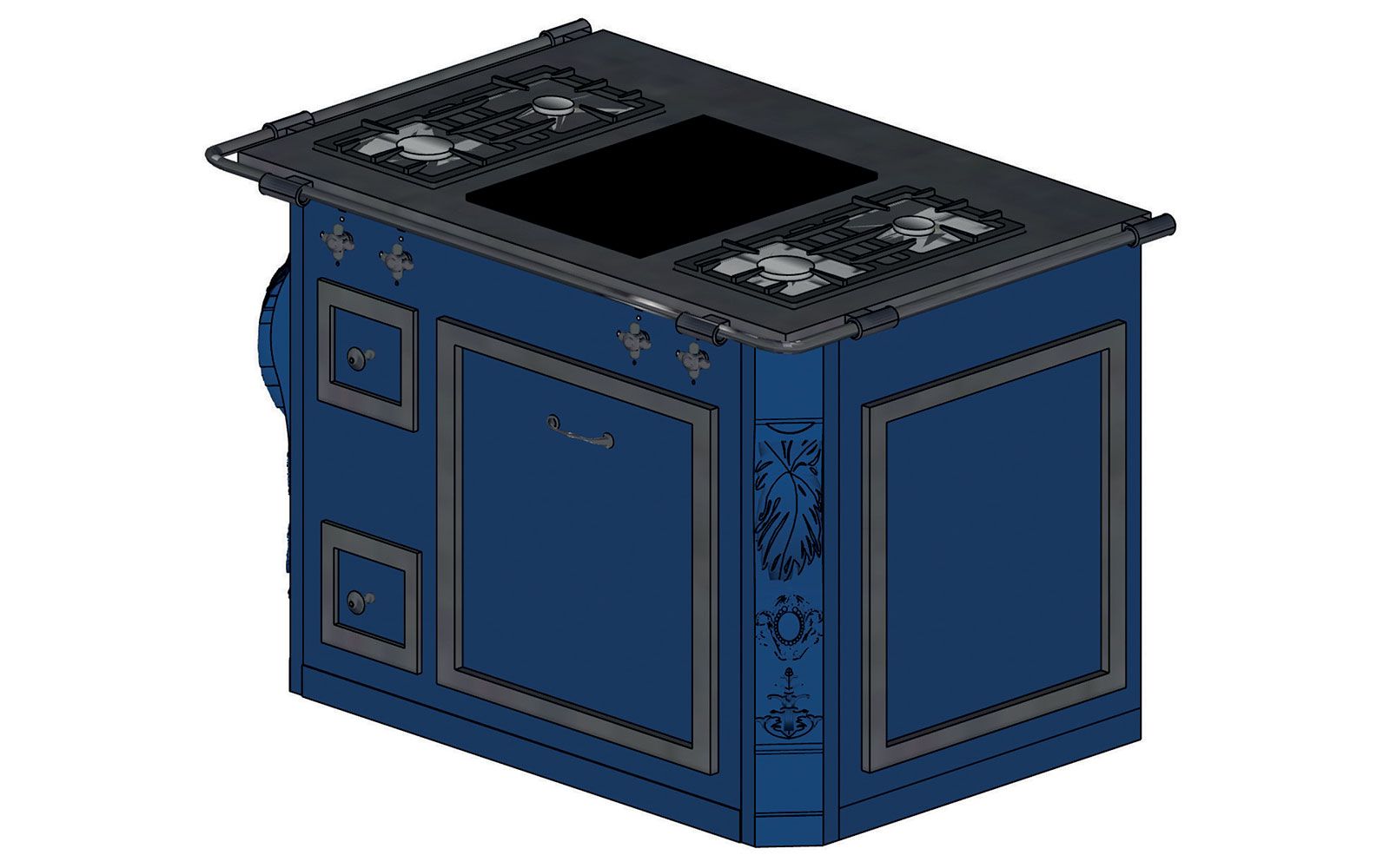 Vue 3/4 avant d'un fourneau 1880