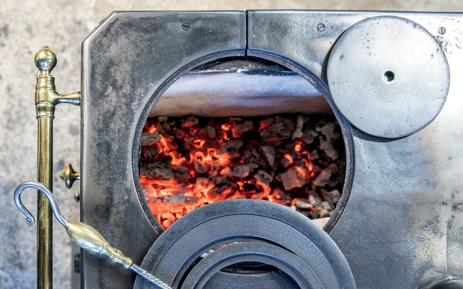 Stovetop with glowing embers